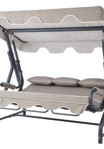 NORDVÄRK Salvia utendrs trippelhengesofa - grtt polyesterstoff og antrasittgrtt metall