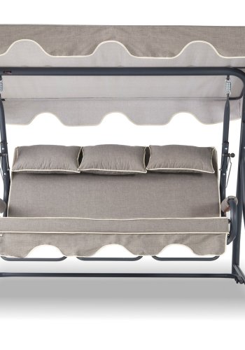 NORDVÄRK Salvia utendrs trippelhengesofa - grtt polyesterstoff og antrasittgrtt metall