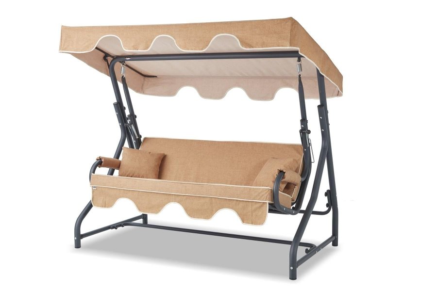 NORDVRK Olea utendrs trippelhengende sofa - beige polyesterstoff og metall