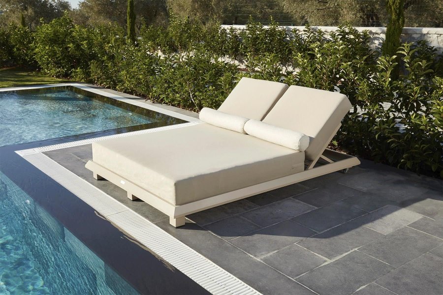 NORDVRK Hera utendrs dobbel solseng, m. beige pute - beige aluminium (212x150)