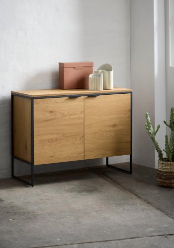 UNIQUE FURNITURE sk�nk, m. 2 l�ger og 2 hylder - natur egemelamin papir og sort jern (B:105)