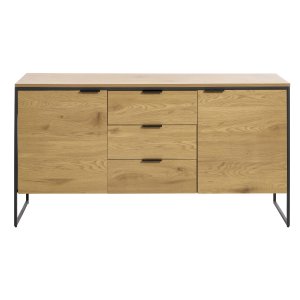 UNIQUE FURNITURE sk�nk, m. 2 l�ger, 2 hylder, 2 skuffer - natur egemelamin papir, sort jern (B:155)