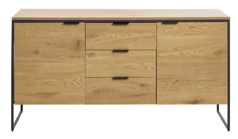 UNIQUE FURNITURE sk�nk, m. 2 l�ger, 2 hylder, 2 skuffer - natur egemelamin papir, sort jern (B:155)