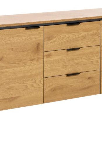 UNIQUE FURNITURE sk�nk, m. 2 l�ger, 2 hylder, 2 skuffer - natur egemelamin papir, sort jern (B:155)