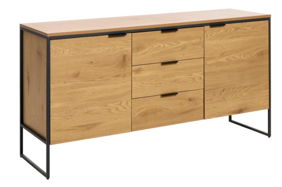 UNIQUE FURNITURE sk�nk, m. 2 l�ger, 2 hylder, 2 skuffer - natur egemelamin papir, sort jern (B:155)