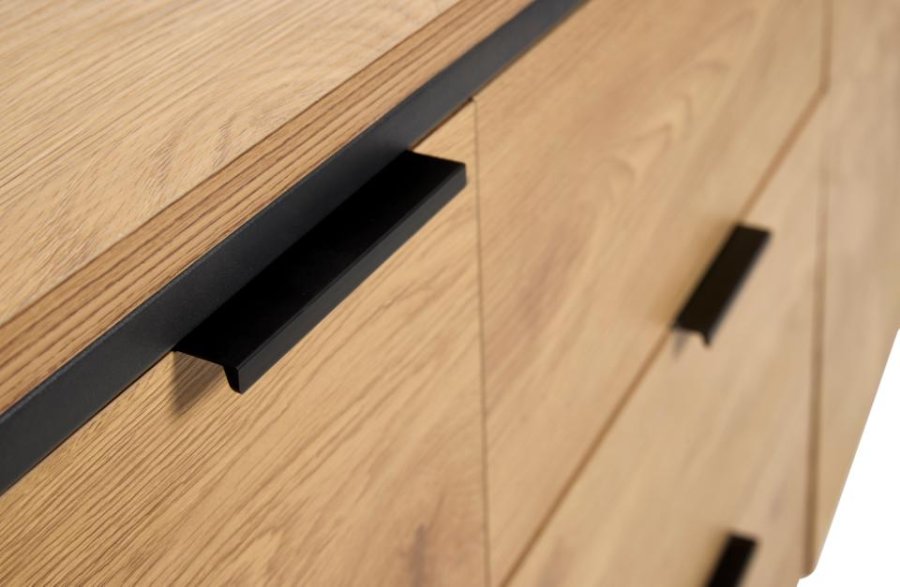 UNIQUE FURNITURE sk�nk, m. 2 l�ger, 2 hylder, 2 skuffer - natur egemelamin papir, sort jern (B:155)