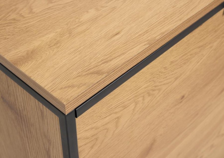 UNIQUE FURNITURE sk�nk, m. 2 l�ger, 2 hylder, 2 skuffer - natur egemelamin papir, sort jern (B:155)