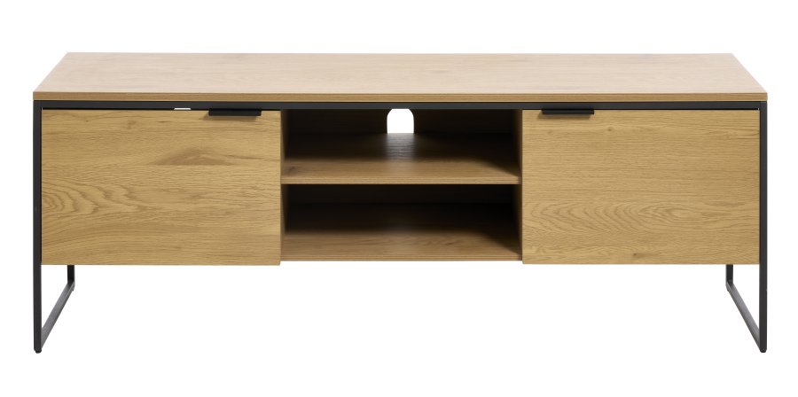 UNIQUE FURNITURE TV-bord, m. 2 l�ger og 1 hylde - natur egemelamin papir og sort jern (155x45)