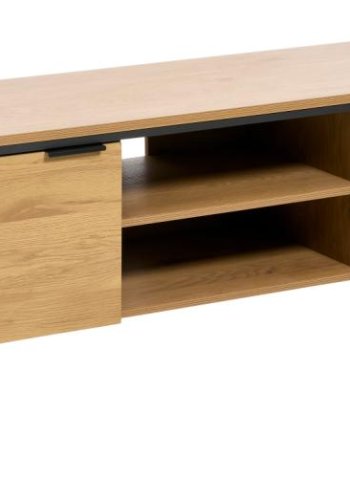 UNIQUE FURNITURE TV-bord, m. 2 l�ger og 1 hylde - natur egemelamin papir og sort jern (155x45)