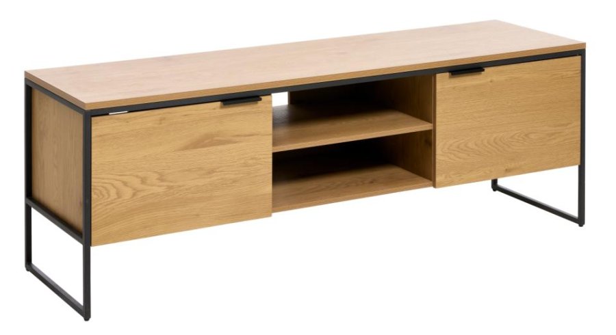 UNIQUE FURNITURE TV-bord, m. 2 l�ger og 1 hylde - natur egemelamin papir og sort jern (155x45)