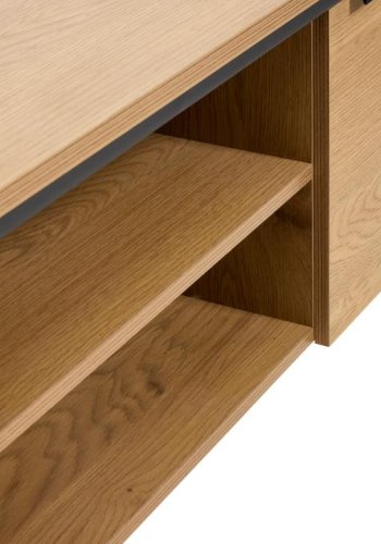 UNIQUE FURNITURE TV-bord, m. 2 l�ger og 1 hylde - natur egemelamin papir og sort jern (155x45)