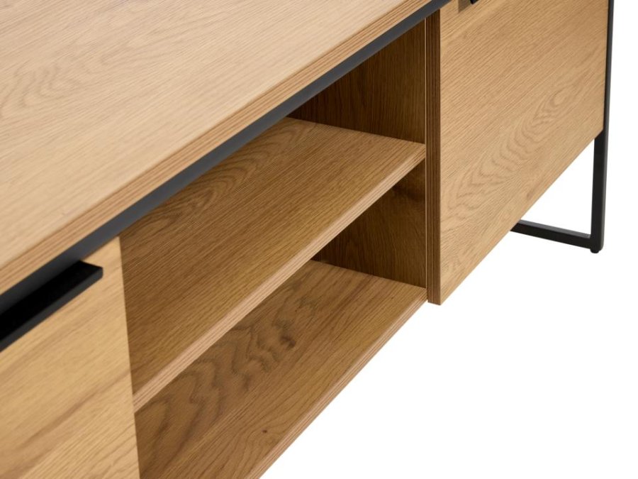 UNIQUE FURNITURE TV-bord, m. 2 l�ger og 1 hylde - natur egemelamin papir og sort jern (155x45)