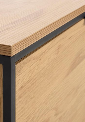 UNIQUE FURNITURE TV-bord, m. 2 l�ger og 1 hylde - natur egemelamin papir og sort jern (155x45)