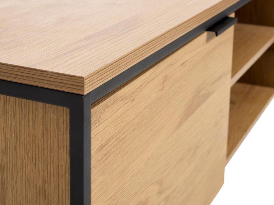 UNIQUE FURNITURE TV-bord, m. 2 l�ger og 1 hylde - natur egemelamin papir og sort jern (155x45)