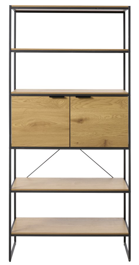 UNIQUE FURNITURE bogreol, m. 2 l�ger og 5 hylder - natur melaminpapir og sort jern (H:190)