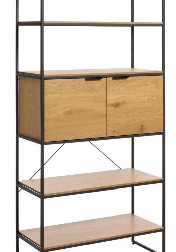 UNIQUE FURNITURE bogreol, m. 2 l�ger og 5 hylder - natur melaminpapir og sort jern (H:190)