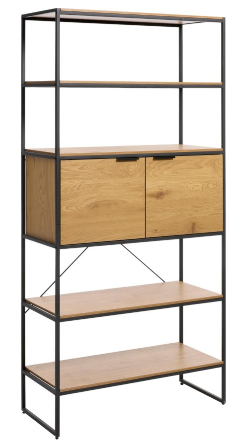 UNIQUE FURNITURE bogreol, m. 2 l�ger og 5 hylder - natur melaminpapir og sort jern (H:190)