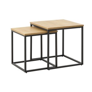 UNIQUE FURNITURE indskudsbord, kvadratisk - natur egemelamin og sort metal (s�t af 2)