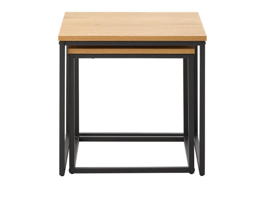 UNIQUE FURNITURE indskudsbord, kvadratisk - natur egemelamin og sort metal (s�t af 2)