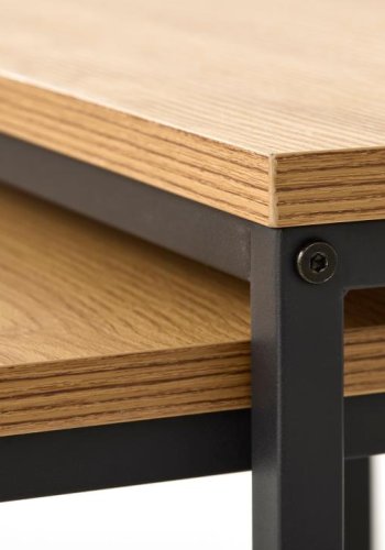 UNIQUE FURNITURE indskudsbord, kvadratisk - natur egemelamin og sort metal (s�t af 2)