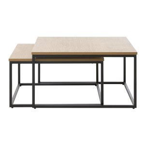 UNIQUE FURNITURE indskudsbord, kvadratisk - natur egemelamin og sort metal (s�t af 2)