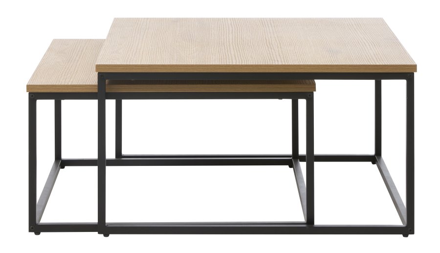 UNIQUE FURNITURE indskudsbord, kvadratisk - natur egemelamin og sort metal (s�t af 2)