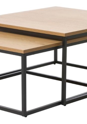 UNIQUE FURNITURE indskudsbord, kvadratisk - natur egemelamin og sort metal (s�t af 2)