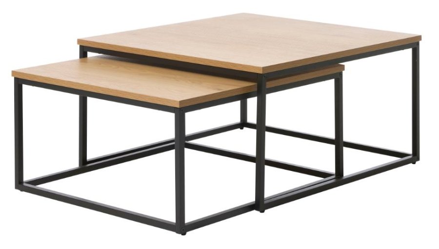 UNIQUE FURNITURE indskudsbord, kvadratisk - natur egemelamin og sort metal (s�t af 2)