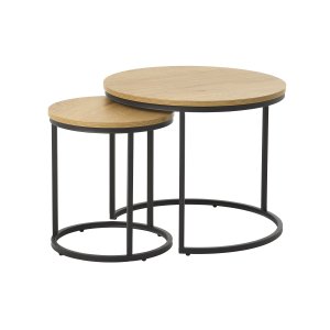 UNIQUE FURNITURE indskudsbord, rund - natur egemelamin og sort metal (s�t af 2)