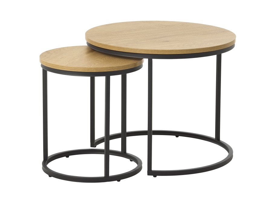 UNIQUE FURNITURE indskudsbord, rund - natur egemelamin og sort metal (s�t af 2)