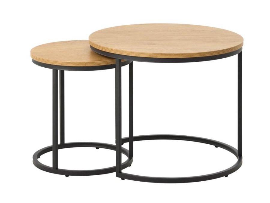 UNIQUE FURNITURE indskudsbord, rund - natur egemelamin og sort metal (s�t af 2)