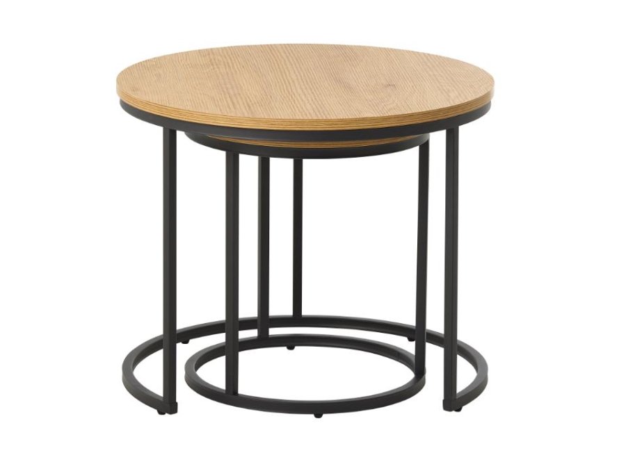 UNIQUE FURNITURE indskudsbord, rund - natur egemelamin og sort metal (s�t af 2)