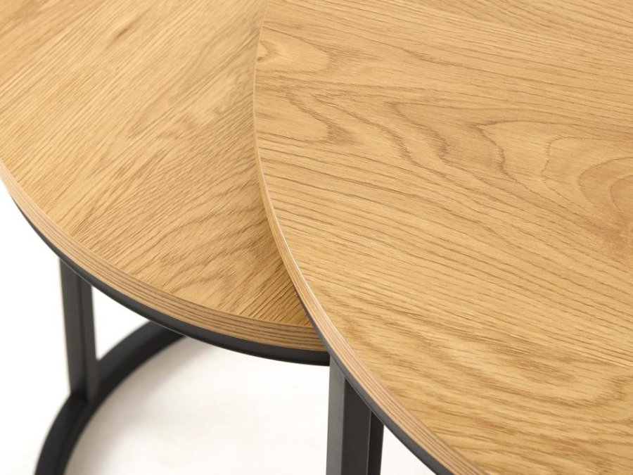 UNIQUE FURNITURE indskudsbord, rund - natur egemelamin og sort metal (s�t af 2)