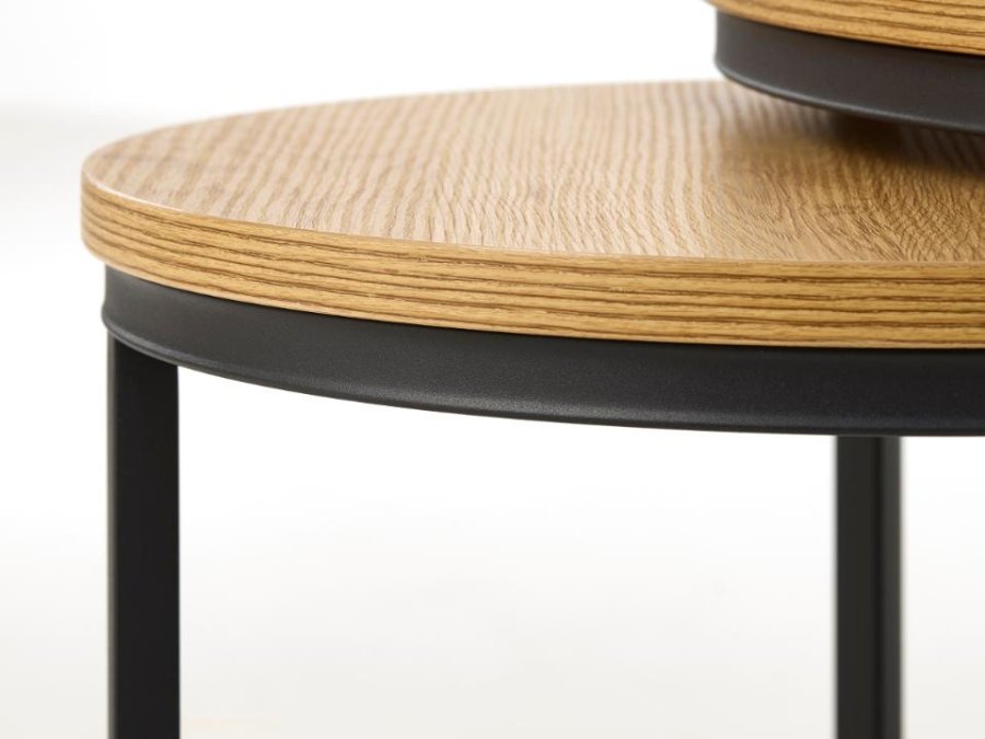 UNIQUE FURNITURE indskudsbord, rund - natur egemelamin og sort metal (s�t af 2)