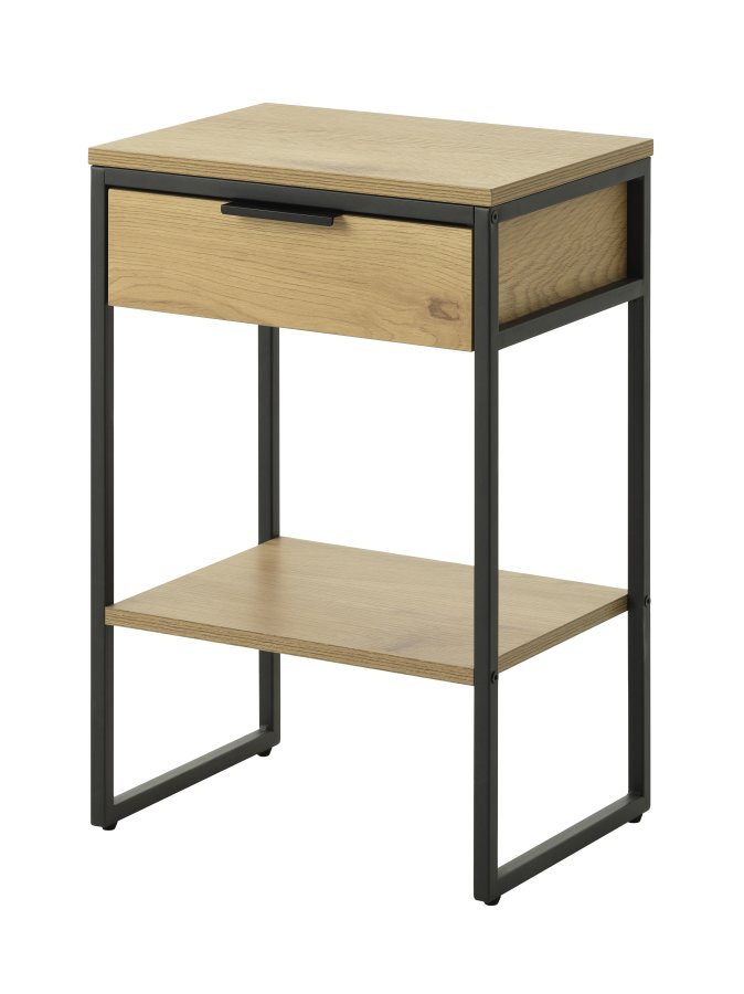 UNIQUE FURNITURE sidebord, m. 1 hylde og 1 skuffe - natur egemelamin og sort metal (40x30)