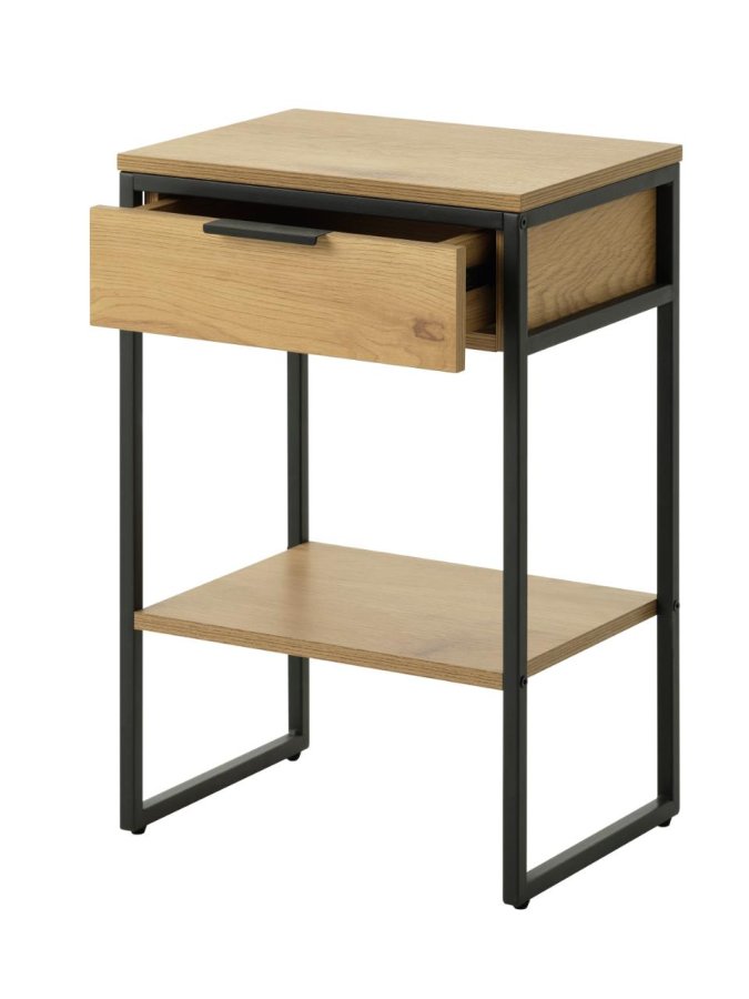 UNIQUE FURNITURE sidebord, m. 1 hylde og 1 skuffe - natur egemelamin og sort metal (40x30)