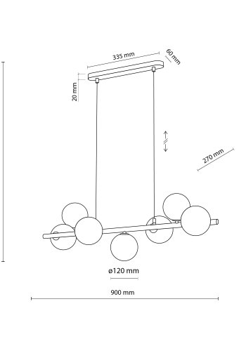 TK Ester taklampe, m. 7 skjermer - svart glass og metall