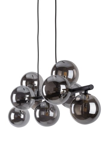 TK Ester taklampa, w. 9 skärmar - svart glas och metall