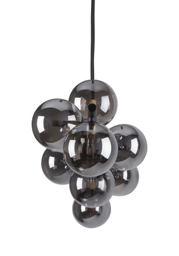 TK Ester taklampa, w. 9 skärmar - svart glas och metall