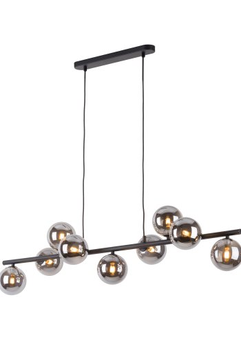 TK Ester taklampa, w. 9 skärmar - svart glas och metall