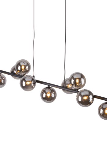 TK Ester taklampa, w. 9 skärmar - svart glas och metall