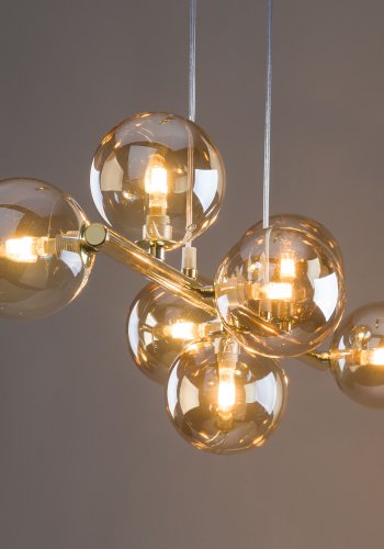 TK Estera taklampe, m. 7 skjermer - gull glass og metall