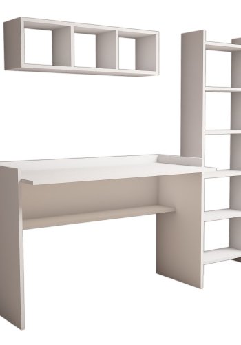 FUNZI LIVING Hera Schreibtisch, mit Bücherregal und Wandregal - weißes Melamin (118x58)