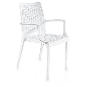 NORDVÄRK Rattan spisebordsstol, m. armln - hvid v2 polypropylen