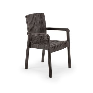 NORDVÄRK Rattan Royale spisebordsstol, m. armln - mrkebrun polypropylen