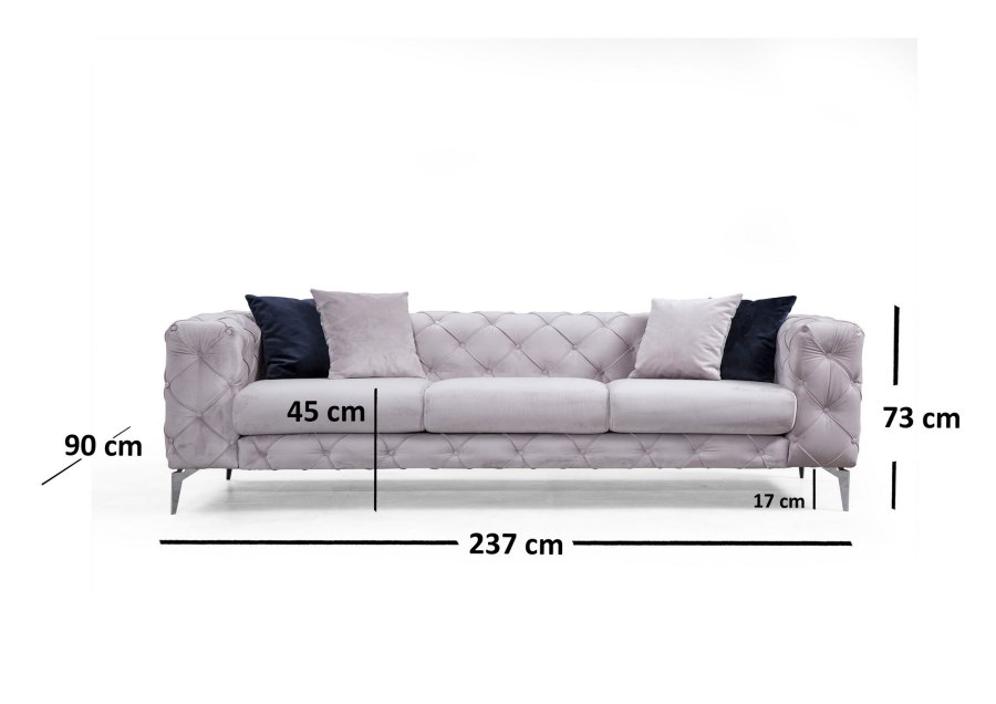NORDVRK Como - Lys gr 3-seters sofa
