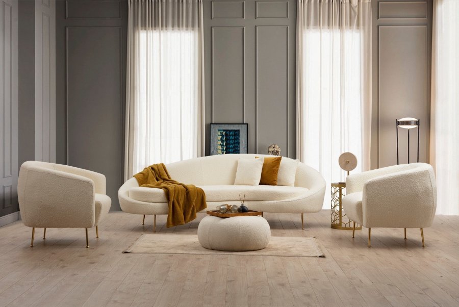 NORDVRK Eses - Cream Bouclett 3-seters sofa