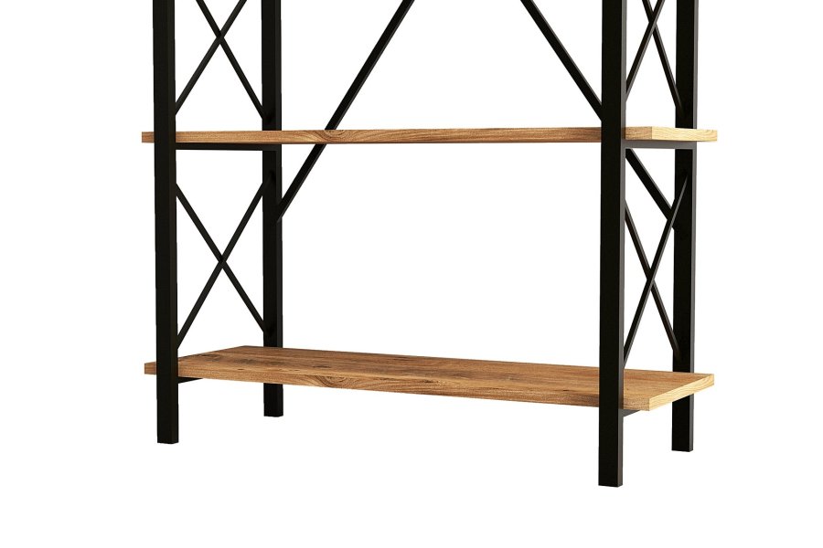 FUNZI LIVING Nero Bücherregal, m. 5 Regale - walnussfarbenes Melamin und schwarzes Metall