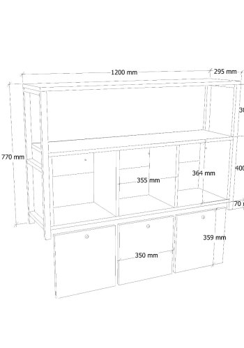 NORDVRK Nero konsollbord, m. 3 drer - Atlantic Pine melamin og sort metall
