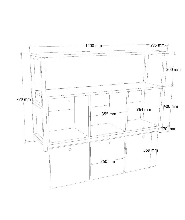 NORDVRK Nero konsollbord, m. 3 drer - Atlantic Pine melamin og sort metall